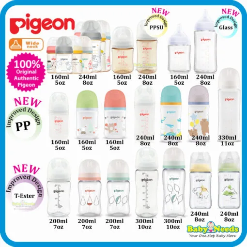 Pigeon Wide Neck PPSU/PP/Glass/T-Ester Bottle with Peristaltic Nipple