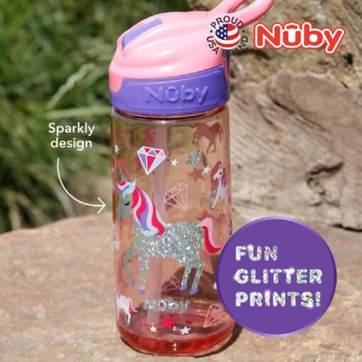 Nuby Tritan Cup with Silicone Spout w/Glitter Design Flip-it Bolt Cup (18oz/540ml) - Image 2