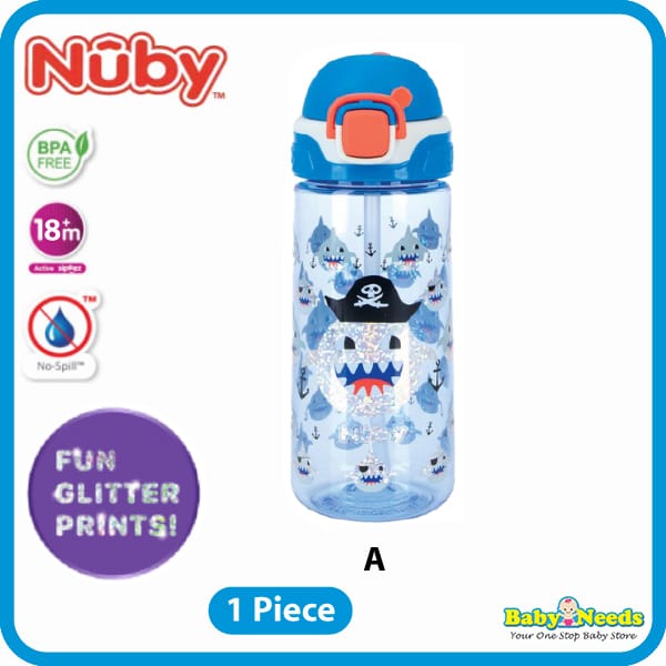 Nuby Tritan Cup with Silicone Spout w/Glitter Design Flip-it Bolt