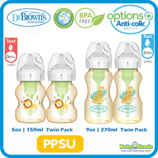Dr Brown's Options+ PPSU Wide Neck Twin Bottle ( 150ml/270ml ) [NEW Version]