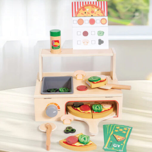Baby Toys Wooden Pizza Making Play Set with Sound Effects & Recipe Cards - Image 2