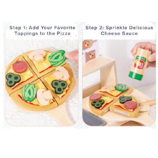 Baby Toys Wooden Pizza Making Play Set with Sound Effects & Recipe Cards - Image 6