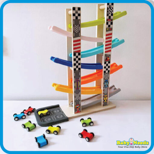 Baby Toys Montessori Wooden Race Track and Car Set