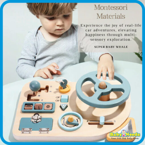Baby Toys Montessori Interactive Busy Board - Wooden Steering Wheel - Image 3