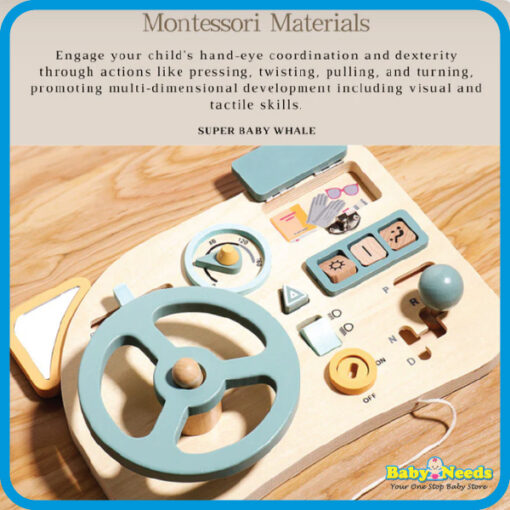 Baby Toys Montessori Interactive Busy Board - Wooden Steering Wheel - Image 4