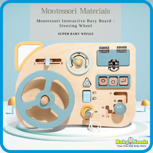 Baby Toys Montessori Interactive Busy Board - Wooden Steering Wheel