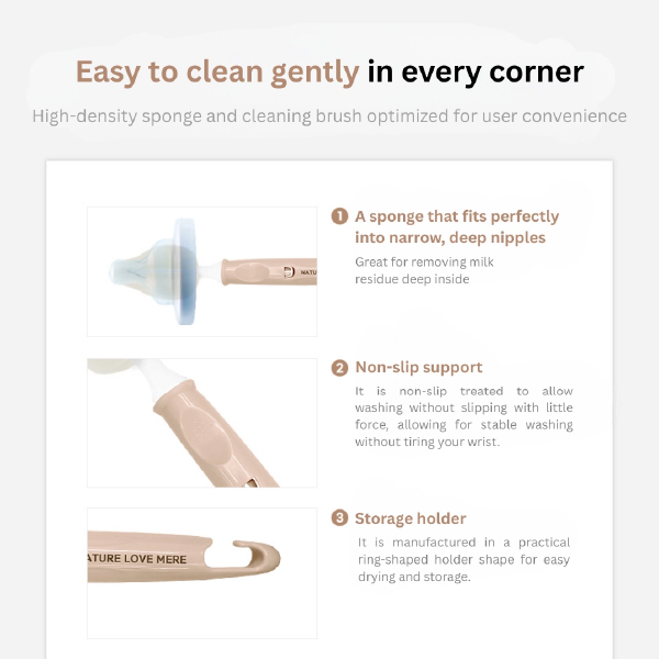 Nature Love Mere Baby Bottle Silicone Brush/ Nipple Brush/ Straw Brush - Image 3