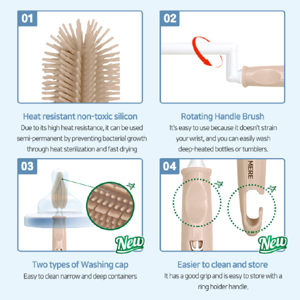 Nature Love Mere Baby Bottle Silicone Brush/ Nipple Brush/ Straw Brush - Image 2