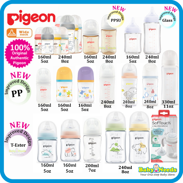 Pigeon Wide Neck PPSU/PP/Glass/T-Ester Bottle with Peristaltic Nipple