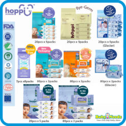 Hoppi Premium Baby Wet Wipes/Antibacterial Wipes/Glacier (20pcs x 5Packs/80pcs x 3Packs/80pcs)